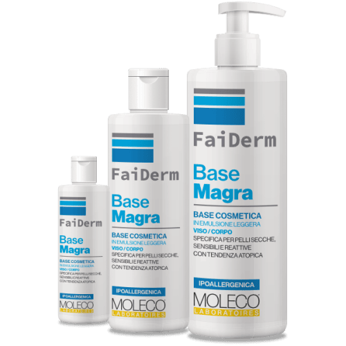 FaiDerm Base Magra crema reidratante viso e corpo ed emolliente. Formati da 75ml, 250ml, 500ml.