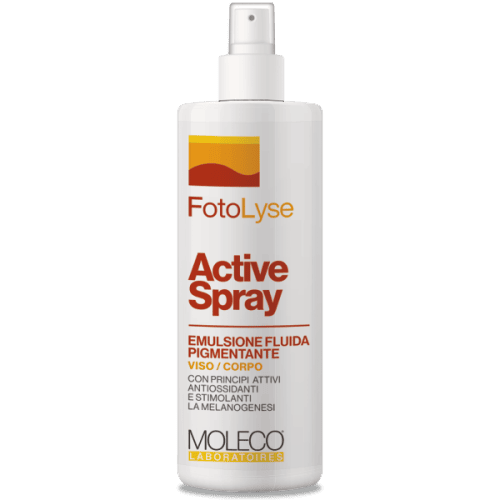 FotoLyse Active Spray emulsione fluida pigmentante spray indicata per preparare la pelle all’abbronzatura. Flacone da 200 ml