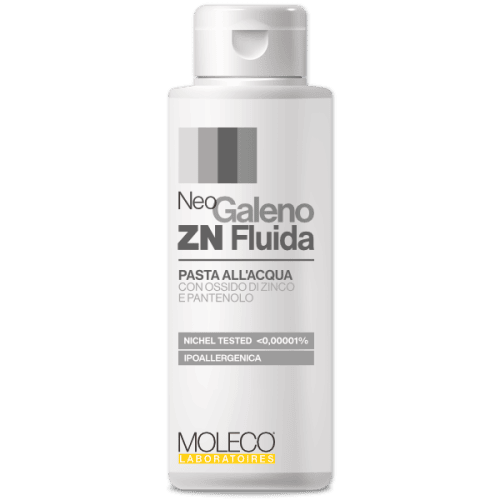 NeoGaleno ZN Fluida, pasta all’acqua ad azione rinfrescante dalla tradizione galenica con ossido di zinco. Flacone da 75ml.