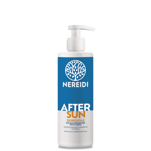 NEREIDI After Sun, balsamo riparatore doposole per comfort e freschezza. Flacone da 200 ml con dispenser.